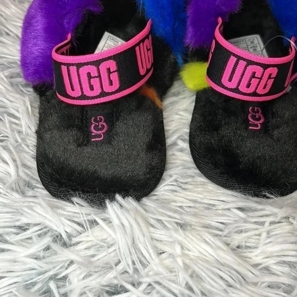 New! Multicolored Ugg Faux Fur Slippers Size 9